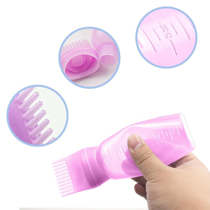 ELANE 4 Pcs Root Comb Applicator Bottle 6oz,Hair Oil Applicator Bottle for Hair,Oil Comb Applicator Hair Bottle Applicator for Hair Dye Shampoos Hair Salons Camping Traveling(Pink) - Image 3